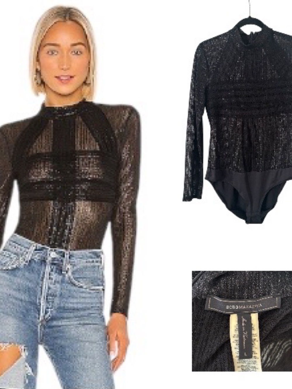 BCBGMaxAzria High Neck Sheer Bodysuit